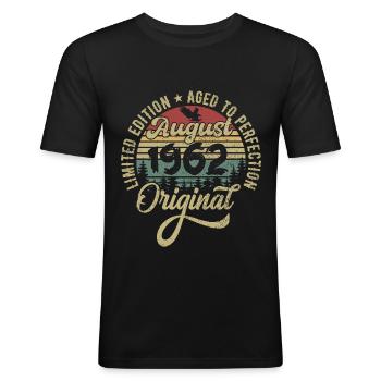 August 1962 Geburtstagsgeschenk August 1962 August - Männer Slim Fit T-Shirt - Schwarz - Vorne - Nik (191cm)