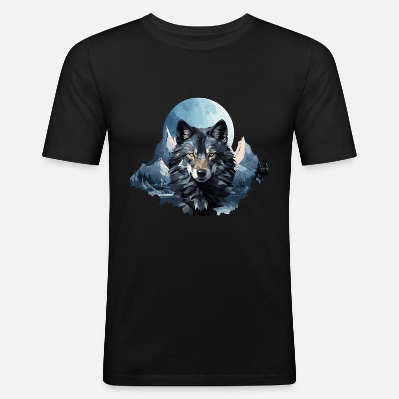 Wolfs Design im Polygon Style - Männer Slim Fit T-Shirt - Schwarz