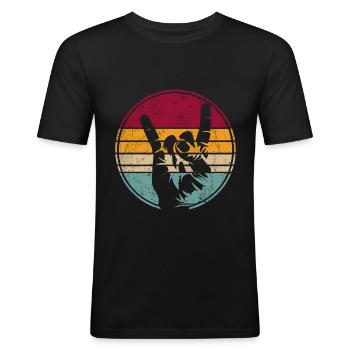 Pommesgabel Metal Hand Handzeichen Retro - Männer Slim Fit T-Shirt - Schwarz - Vorne - Nik (191cm)