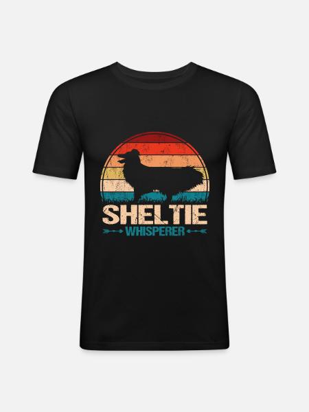 Sheltie Shetland Cane da pastore Cane Sussurratore - Maglietta aderente da uomo - nero