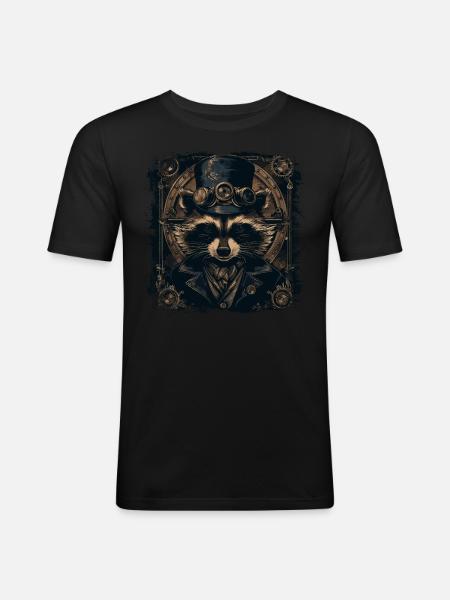 Cooler Steampunk Waschbär - Männer Slim Fit T-Shirt - Schwarz