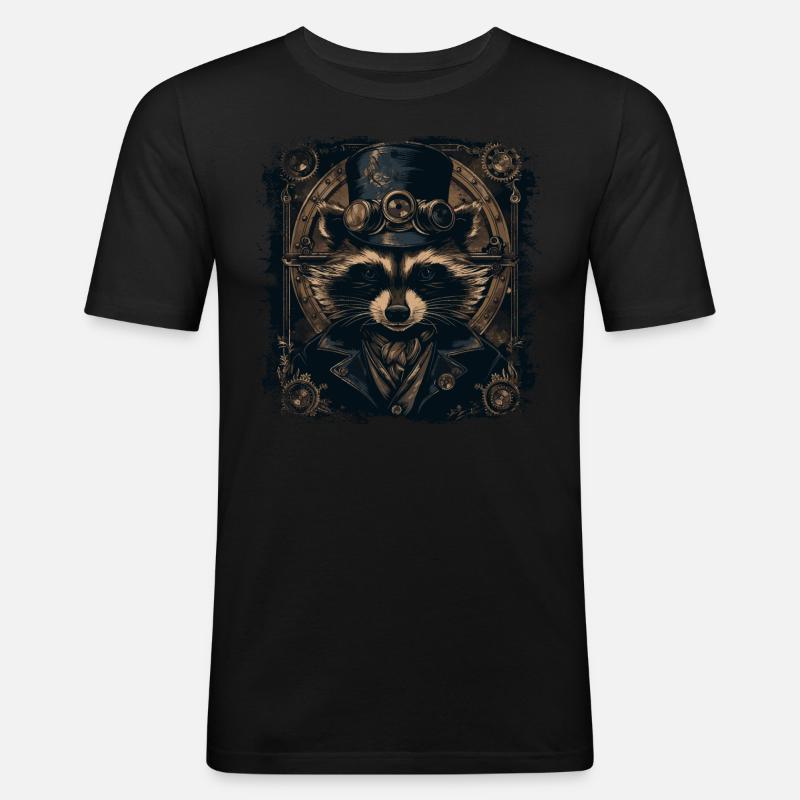 Cooler Steampunk Waschbär - Männer Slim Fit T-Shirt - Schwarz