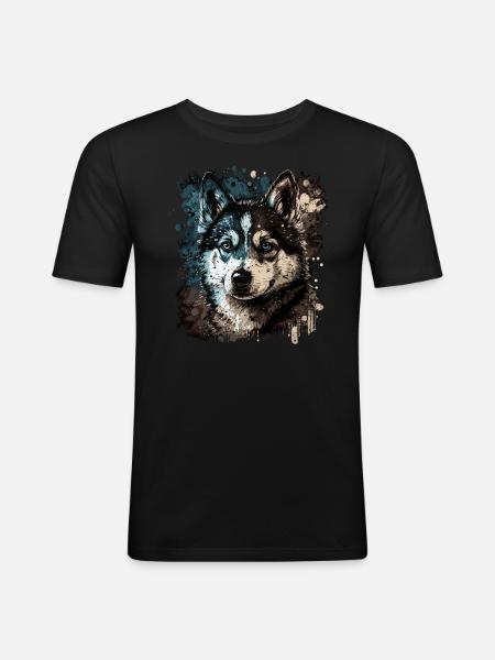 Husky Dog - Männer Slim Fit T-Shirt - Schwarz