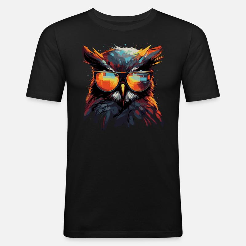 Lustige Eule mit Brille - Männer Slim Fit T-Shirt - Schwarz