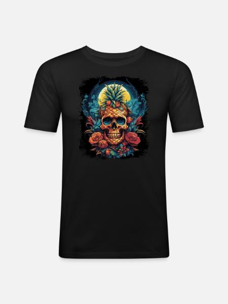 Pineapple Punk Skull - Men's Slim Fit T-Shirt - black