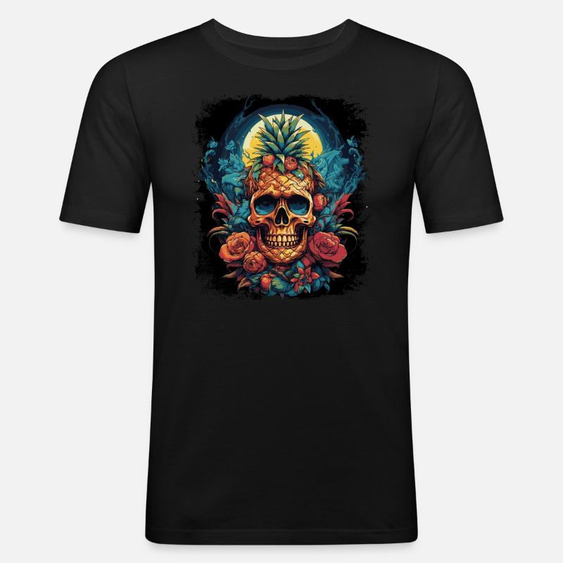 Ananaspunk Schädel - Männer Slim Fit T-Shirt - Schwarz