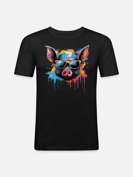 Funny piglet with sunglasses - Men's Slim Fit T-Shirt - black
