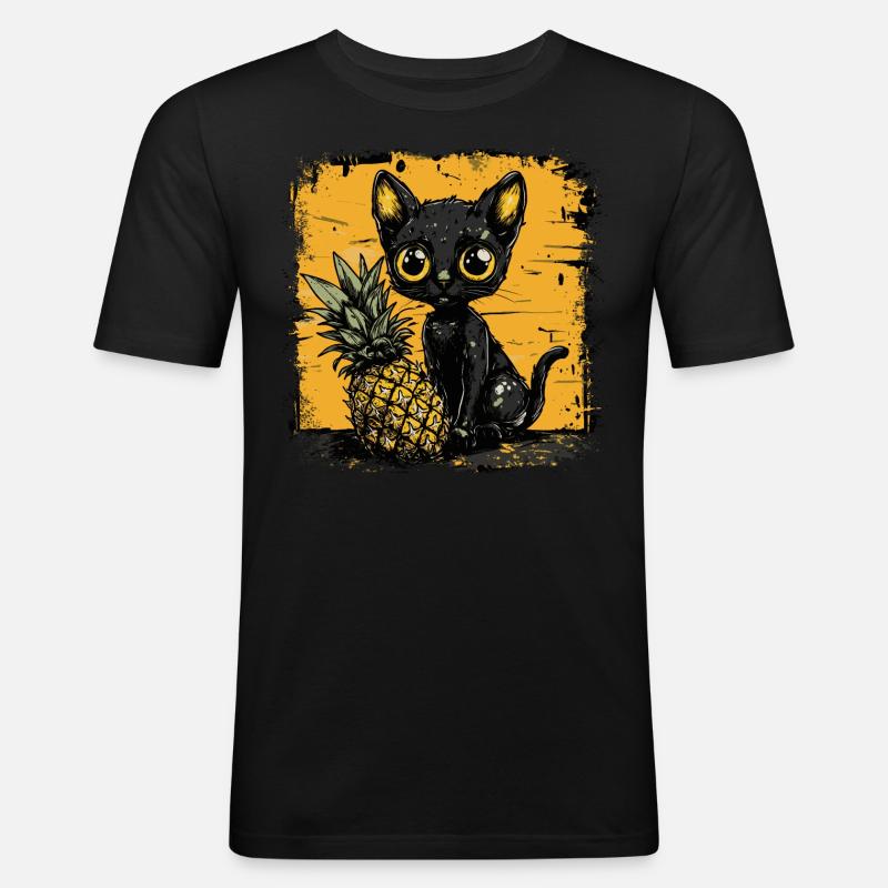 Pineapple and cat - Men's Slim Fit T-Shirt - black