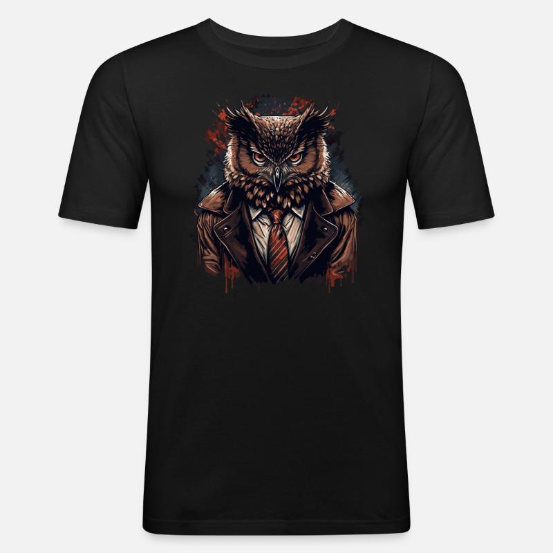 Eule mit Krawatte - Männer Slim Fit T-Shirt - Schwarz