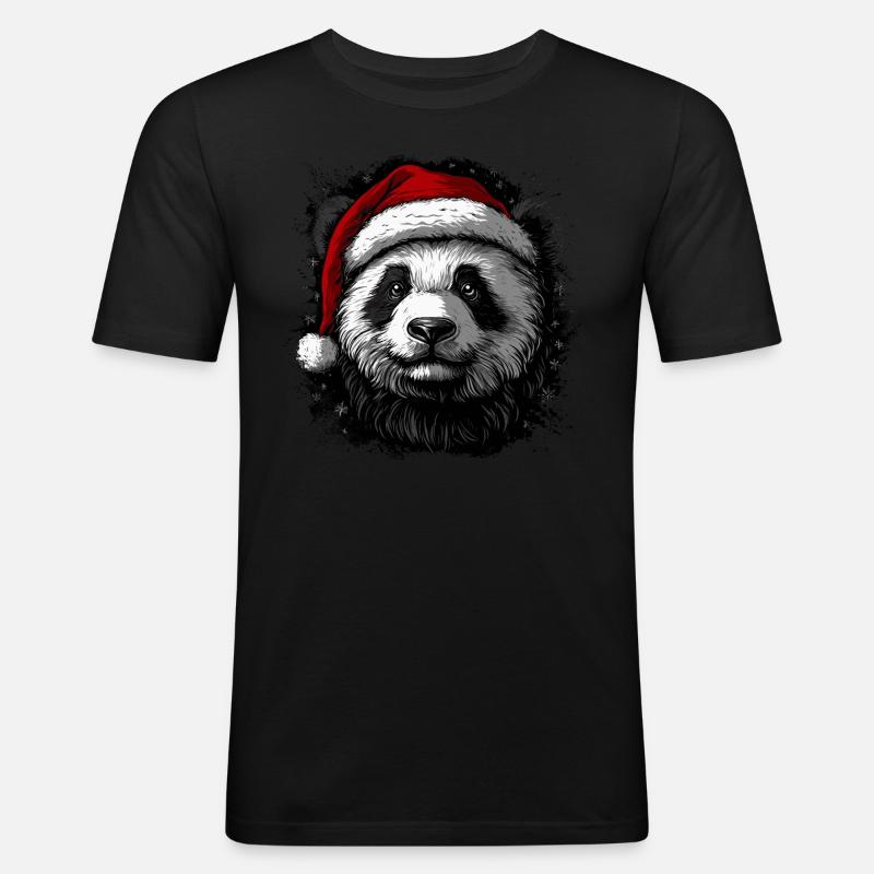 Weihnachtspanda - Männer Slim Fit T-Shirt - Schwarz