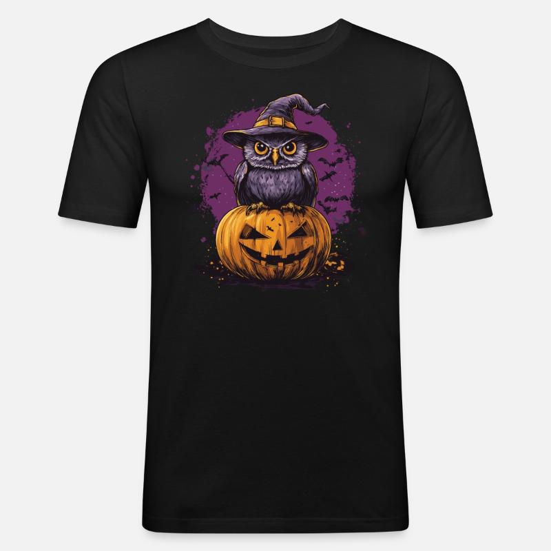 Lustige Halloween Eule - Männer Slim Fit T-Shirt - Schwarz