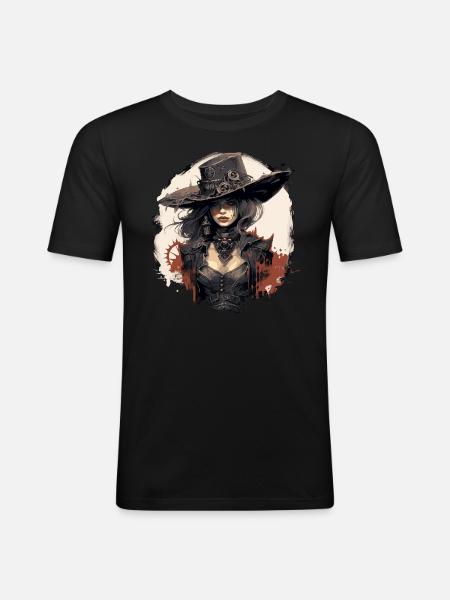 Emo Cowboy Steampunk Fille - T-shirt près du corps Homme - noir
