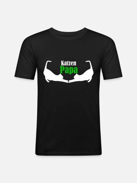 Katzen Papa - Männer Slim Fit T-Shirt - Schwarz