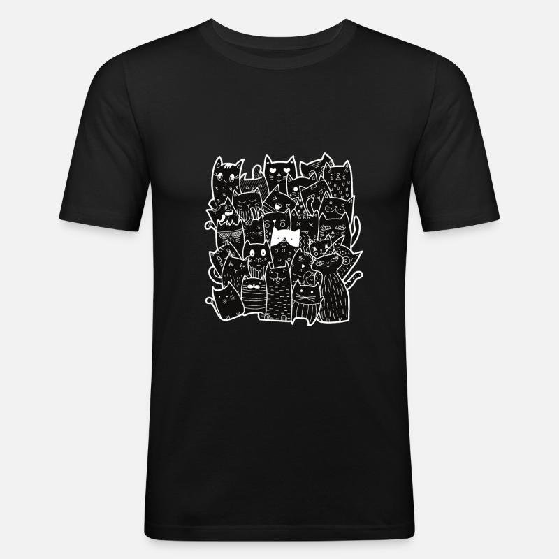 Cute Black Cats Pattern - Men's Slim Fit T-Shirt - black