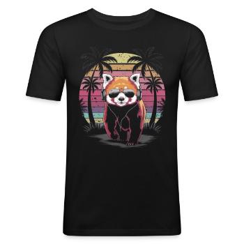 Roter Panda mit Sonnenbrille und Kopfhörer - Männer Slim Fit T-Shirt - Schwarz - Vorne - Nik (191cm)