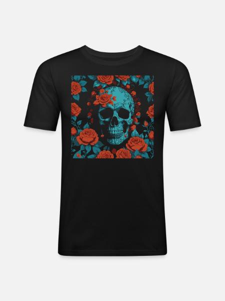 Skull and roses - Men's Slim Fit T-Shirt - black