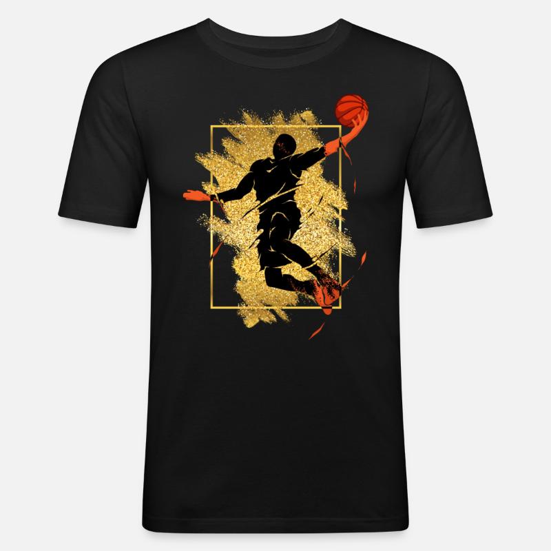 Basketteur Basketteur Dunking Gold Splash - T-shirt près du corps Homme - noir