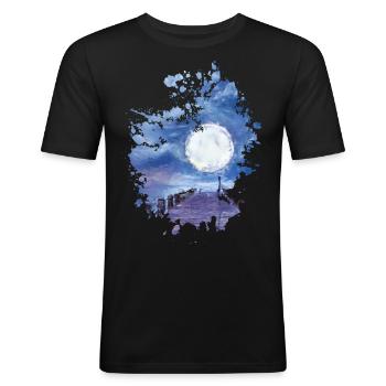 Mond - Männer Slim Fit T-Shirt - Schwarz - Vorne - Nik (191cm)