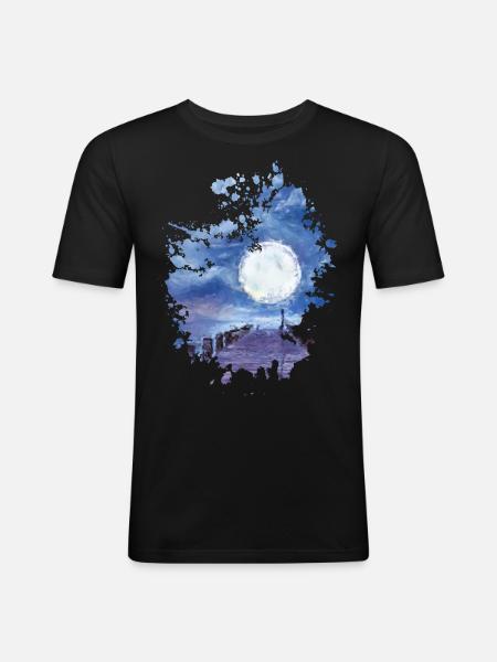 Mond - Männer Slim Fit T-Shirt - Schwarz