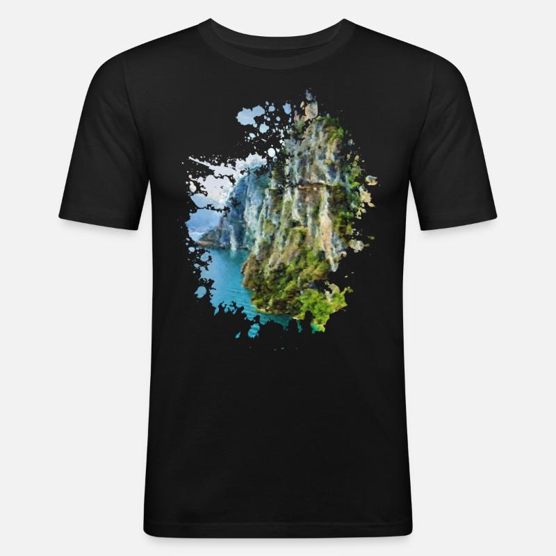 Cliff - Männer Slim Fit T-Shirt - Schwarz