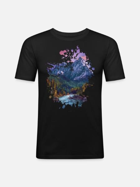 Berglandschaft - Männer Slim Fit T-Shirt - Schwarz