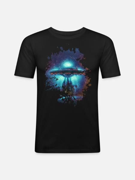 Spaceship - Männer Slim Fit T-Shirt - Schwarz