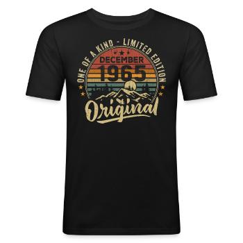 Cadeau D'anniversaire Décembre 1965 Vintage Rétro - T-shirt près du corps Homme - noir - Devant - Nik (191cm)