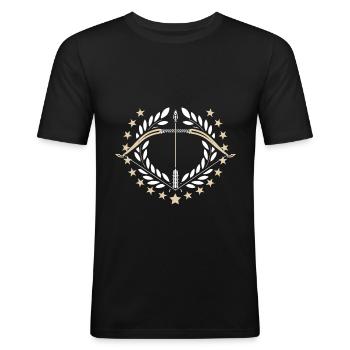 BOGEN BOGENSCHÜTZE HOBBY PFEIL GESCHENK ARCHERY - Männer Slim Fit T-Shirt - Schwarz - Vorne - Nik (191cm)