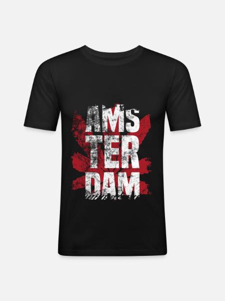 Amsterdam Holland Netherlands Marijuana Gift - Men's Slim Fit T-Shirt - black