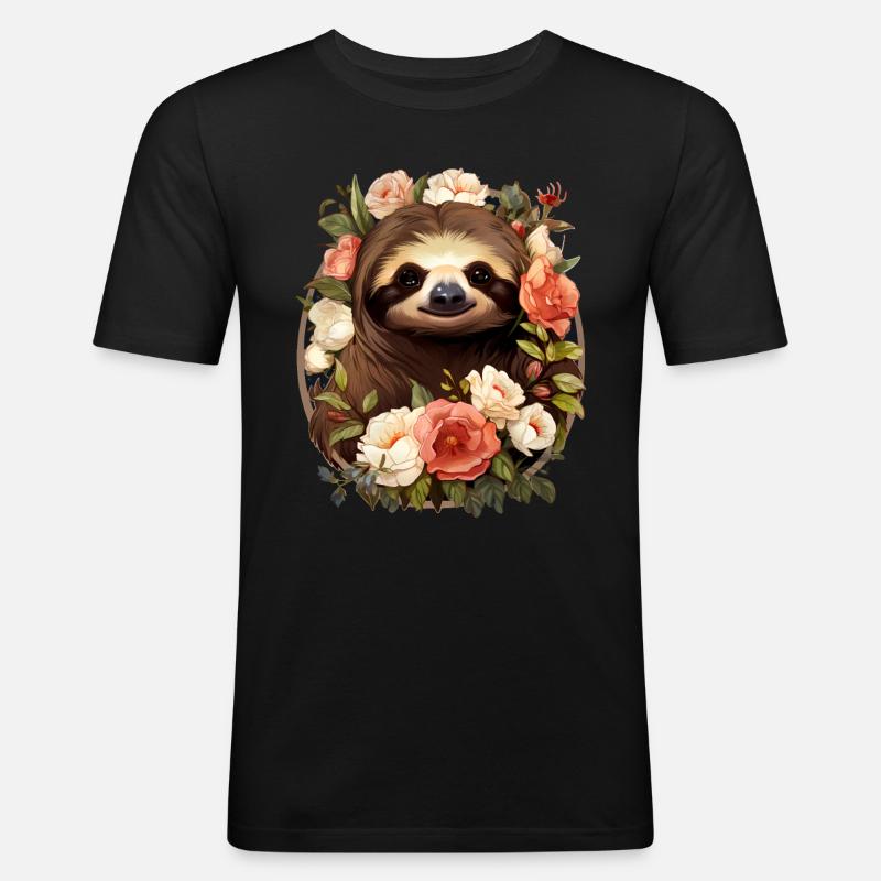 Faultier - Männer Slim Fit T-Shirt - Schwarz