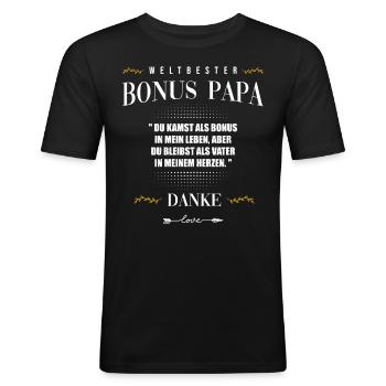 Bonus Papa - Männer Slim Fit T-Shirt - Schwarz - Vorne - Nik (191cm)