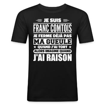 Franc comtois je ferme pas ma gueule franche comté - T-shirt près du corps Homme - noir - Devant - Nik (191cm)
