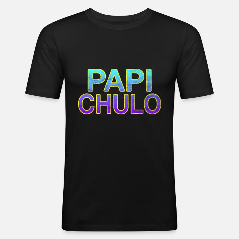 Papi Chulo - Stylischer Schriftzug - Männer Slim Fit T-Shirt - Schwarz
