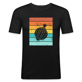 Onion Lover Retro Vegetables Vegan Gift idea - Männer Slim Fit T-Shirt - Schwarz - Vorne - Nik (191cm)