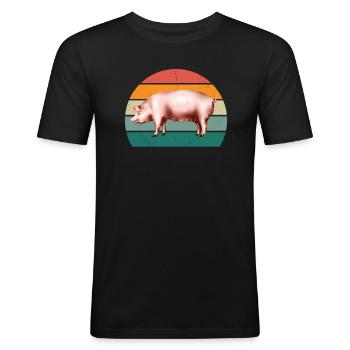 porcs porcs verrat porcherie porc - T-shirt près du corps Homme - noir - Devant - Nik (191cm)
