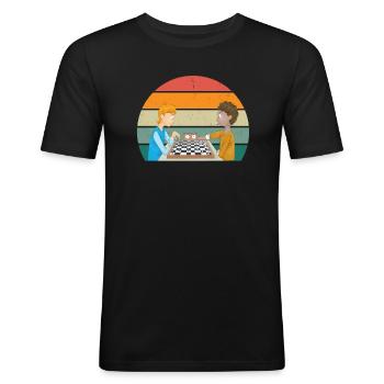 Schachspieler Schachspielerin König Dame Schach - Männer Slim Fit T-Shirt - Schwarz - Vorne - Nik (191cm)