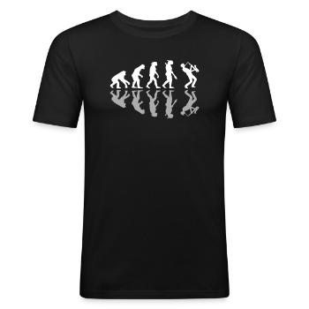Drôle d’évolution humaine Saxophoniste Saxophone Jazz - T-shirt près du corps Homme - noir - Devant - Nik (191cm)