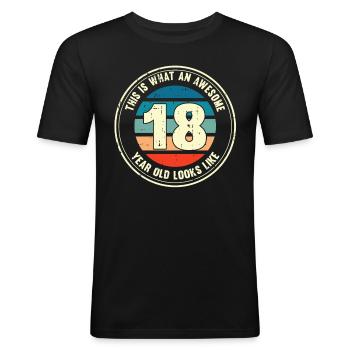 18. Geburtstag so sieht man mit 18 Retro Geschenk - Männer Slim Fit T-Shirt - Schwarz - Vorne - Nik (191cm)