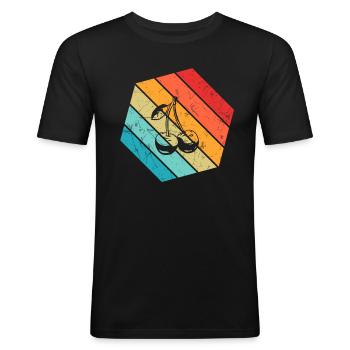 Kirsche Retro Frucht Obst Kirschen - Männer Slim Fit T-Shirt - Schwarz - Vorne - Nik (191cm)