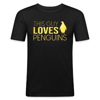 Type Penguin Saying - Men's Slim Fit T-Shirt - black - Front - Nik (191cm)
