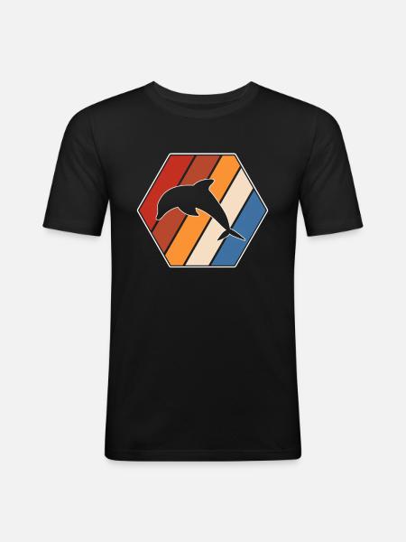 Delfin Retro - Männer Slim Fit T-Shirt - Schwarz