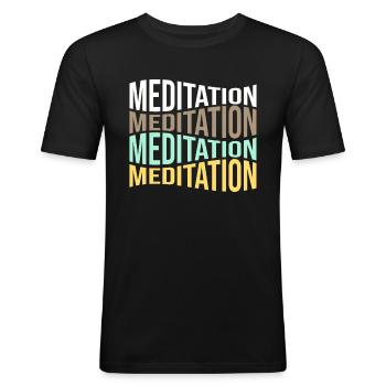 meditatie - Mannen slim fit T-shirt - zwart - Voor - Nik (191cm)