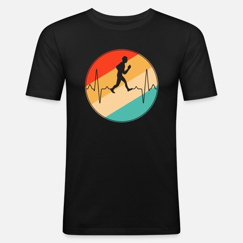 Joggen Retro Herzschlag - Männer Slim Fit T-Shirt - Schwarz