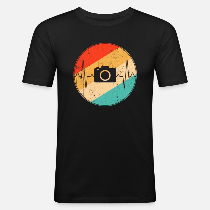 Camera Retro Heartbeat - Men's Slim Fit T-Shirt - black