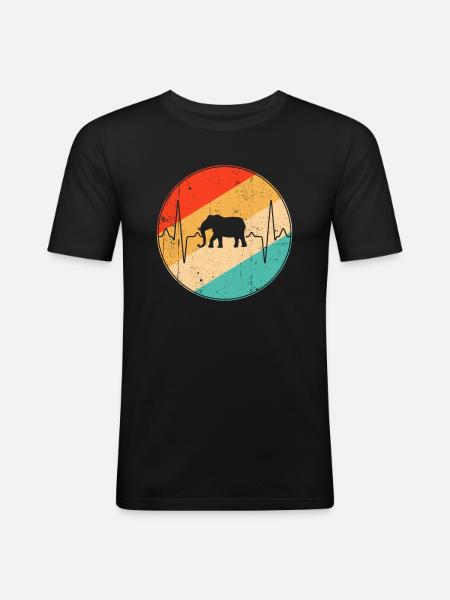 Elefant Retro Herzschlag - Männer Slim Fit T-Shirt - Schwarz