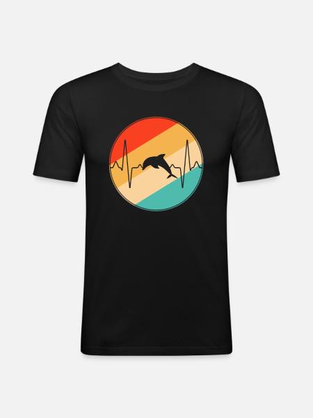 Delfin Retro Herzschlag - Männer Slim Fit T-Shirt - Schwarz