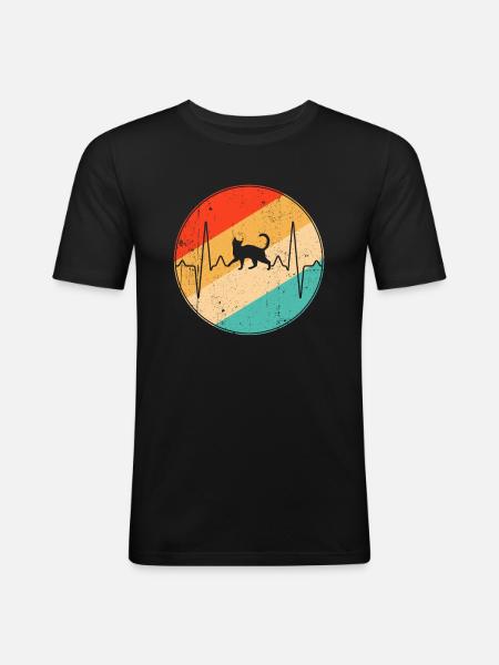 Cat Retro Heartbeat - Men's Slim Fit T-Shirt - black