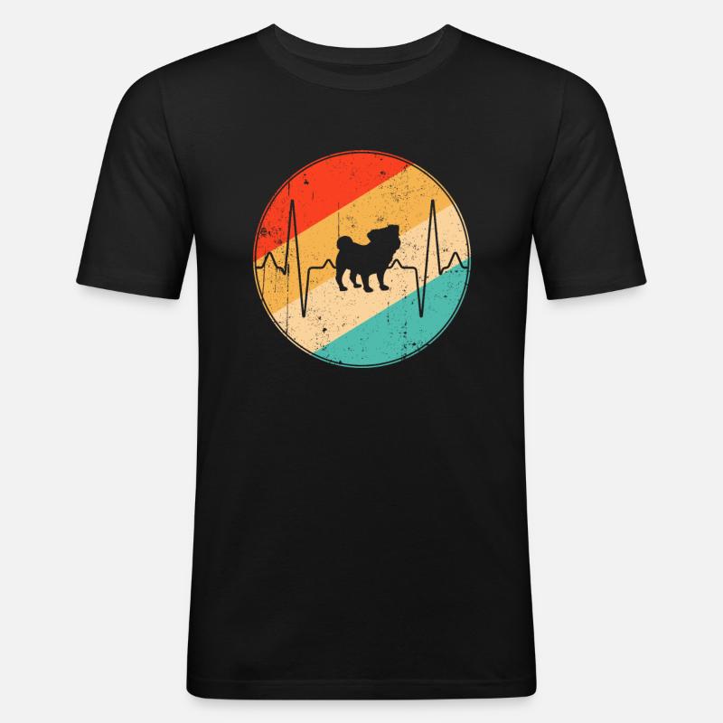 Mops Retro Herzschlag - Männer Slim Fit T-Shirt - Schwarz