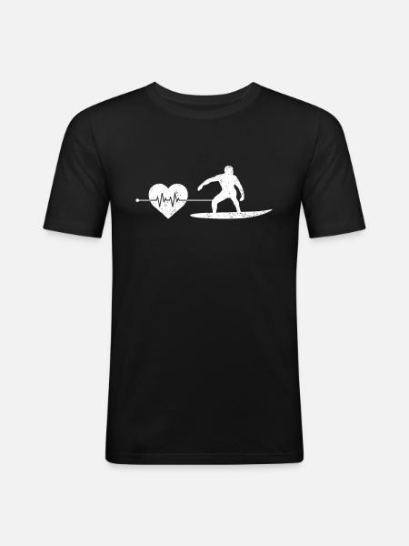 Surfen Herzschlag - Männer Slim Fit T-Shirt - Schwarz