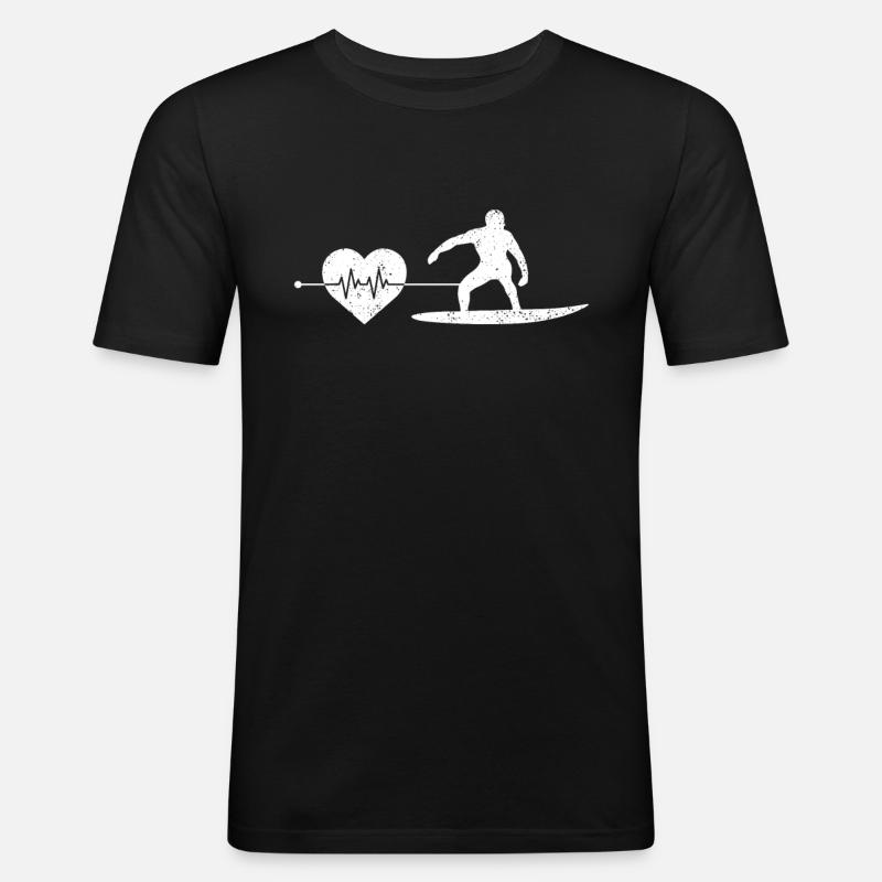 Surfen Herzschlag - Männer Slim Fit T-Shirt - Schwarz